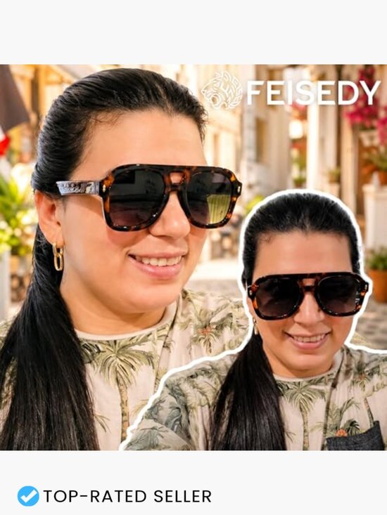 Retro Chunky Aviator Sunglasses Square Vintage Oversized Frame UV Protection main image 6